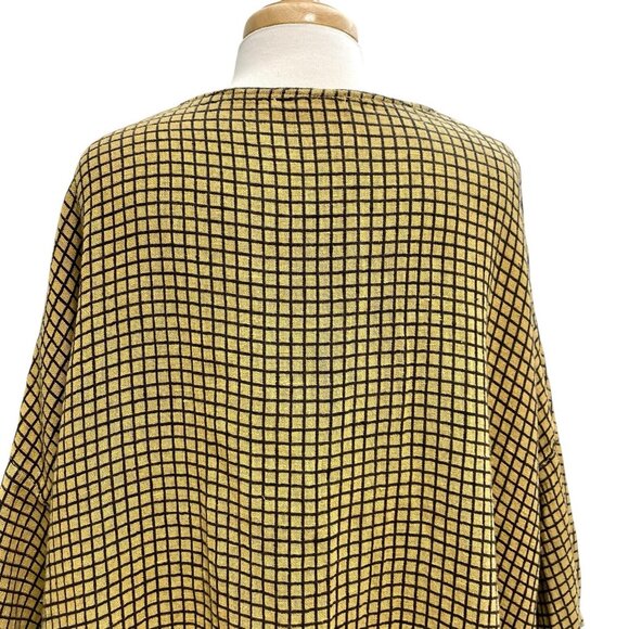 CUT LOOSE Linen Blend Boxy Check Pattern Slouchy Top Pockets Gold Black One Size - Picture 7 of 9